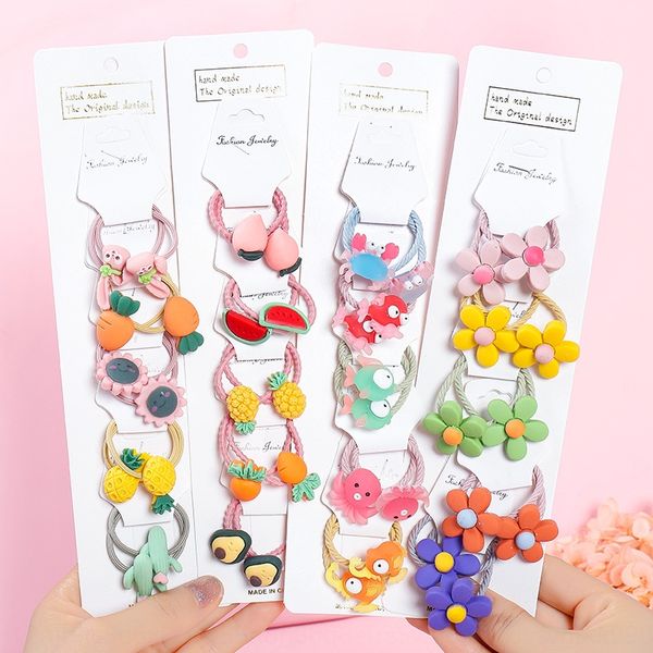 

korean children's fruit band set princess baby's hair rope cartoon animal fruit hair tie rubber band cute, Slivery;white