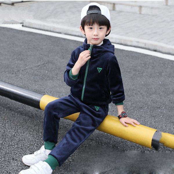 

clothing sets children boy girl autumn winter warm velvet velour tracksuit clothes set toddler kid letter long sleeve teen 6-12 years, White