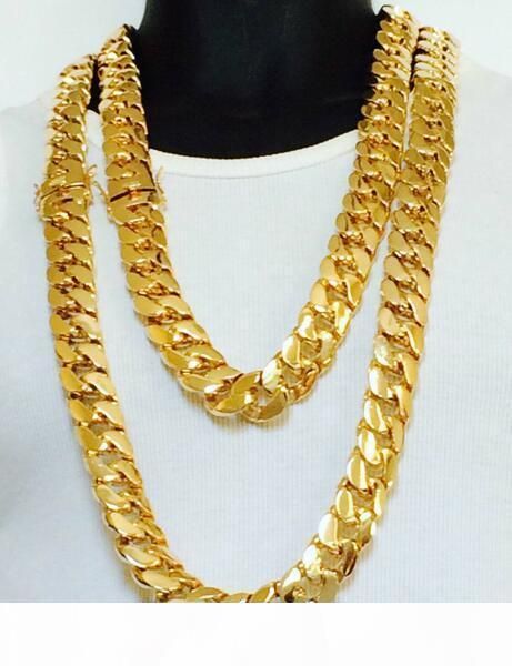 

2 chains 14mm 26 inches miami curb cuban heavy gold finish mens chain necklace, Silver