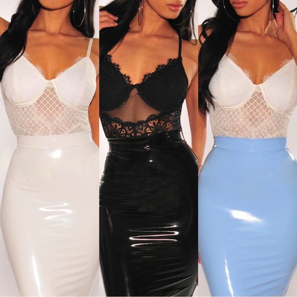 

ymg-024 2019 summer bright leather ymg-024 2019 hip skirt solid color hip skirt, Black