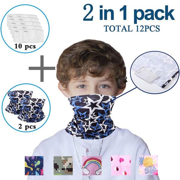 

20# reusable respirators cover kids bandanas neck gaiter half face multi-purpose safety filtersanti-dust reutilizables scarf, Black