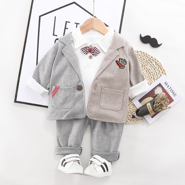 

детская одежда 2020 осень зима new baby boy с длинными рукавами bow tie рубашка отворотом куртки брюки из трех частей мальчик banquet set, White