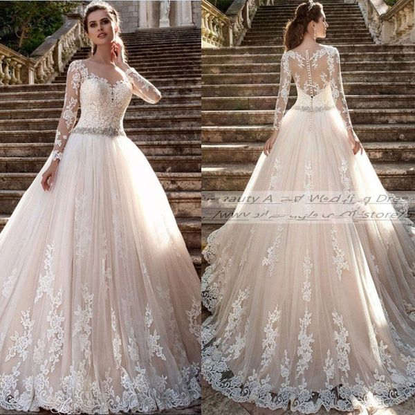 Abiti da sposa Applicazioni in pizzo Abiti da ballo da sposa Abiti da sposa principessa a maniche lunghe Scollo a V Petites Taglie forti Realizzati su misura