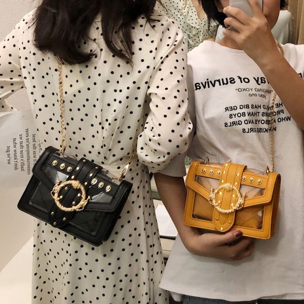 

мода заклепка crossbody сумки для женщин 2020 новое качество pvc transparent плеча сумки lady chains сумки и кошельки