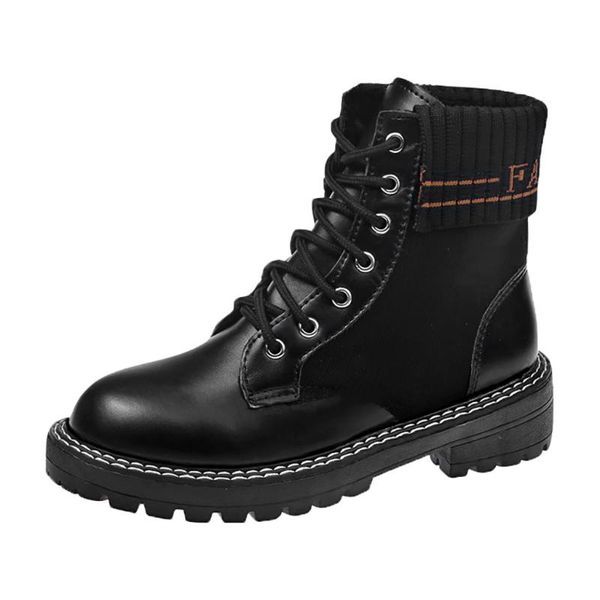

new fashion women platform booties gothic punk style lace-up solid comfortable square heel party motorcycle boots botas mujer, Black