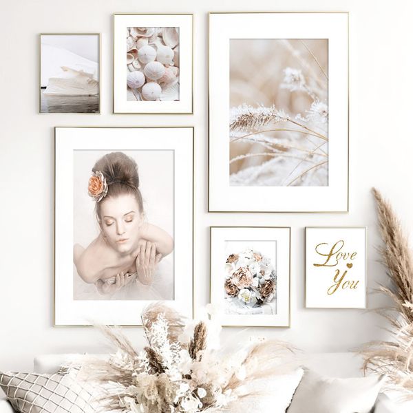 

girl flower plant shell quote wall art canvas painting nordic posters and prints landscape wall pictures for living room decor
