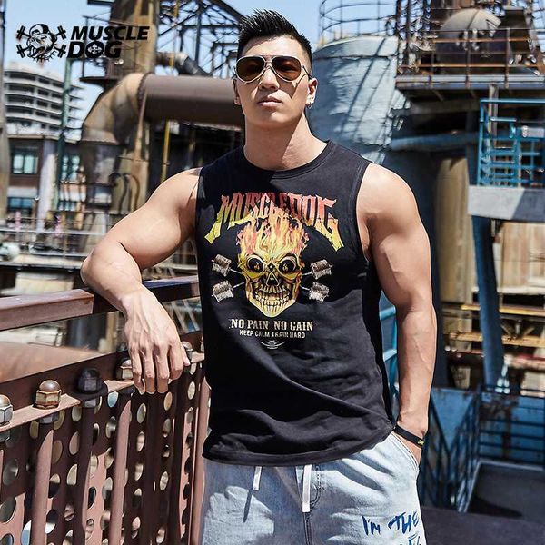

muscle dog soul knight popular logo printed loose sleeveless i-print running training suit gym vest male, Black;blue
