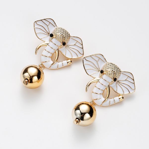 

new earrings big white elephant dripping oil earrings fashionable design personalized earrings, Golden