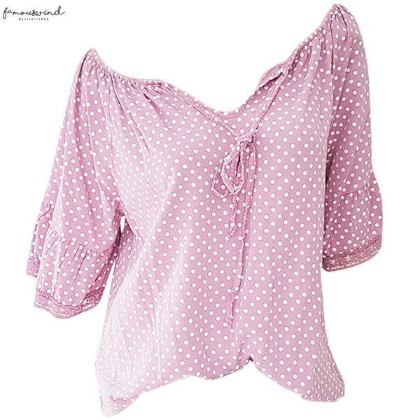 

women shirts polka dot lace v neck large size half sleeve loose thin trend elegant noble vogue polyester summer blouse shirts, White