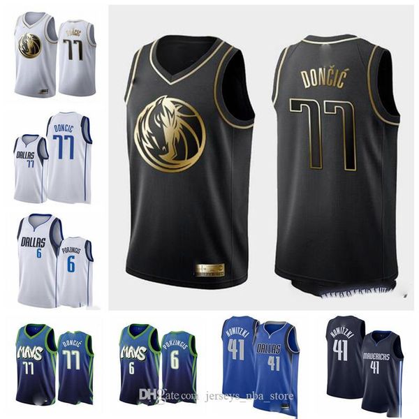

men s dalla mavericks jersey 77 luka doncic jersey 6 kristaps porzingis 41 dirk nowitzki platinum basketball jerseys, Black;red