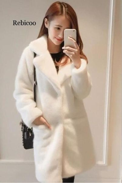

women warm outerwear winter new imitation mink hair female cool coats long, Black