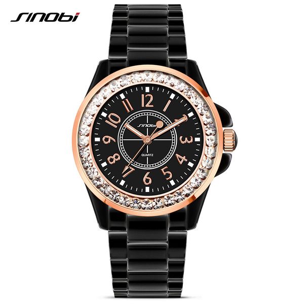 

sinobi fashion women diamonds wrist watches imitation ceramics watchband dress ladies geneva quartz clock 2020, Slivery;brown
