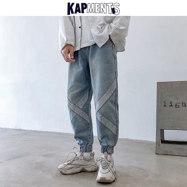 

men's jeans kapments men streetwear solid harem 2021 mens hip hop vintage high waist blue denim pants korean fashions male baggy