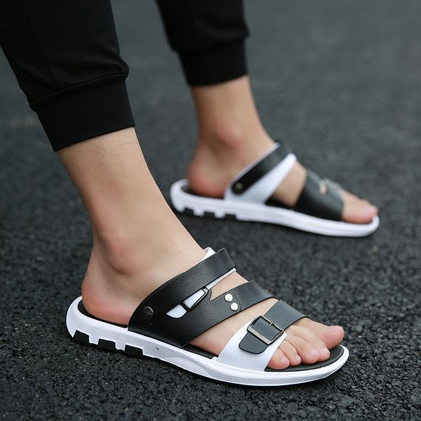 

sandals classic mens summer non-slip male wear-resisting soft comfortable outdoor slippers slip-on man, Black