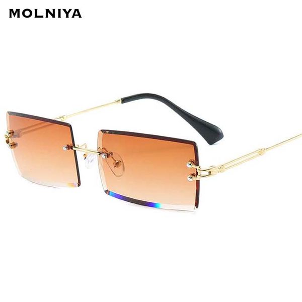 

small rectangle sunglasses women rimless square sun glasses women 2020 summer style female uv400 green brown eyewear, White;black