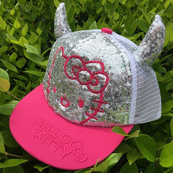 

new sunshade net children ox horn 3 colors new sunshade net hat children ox horn hat 3 colors, Blue;gray