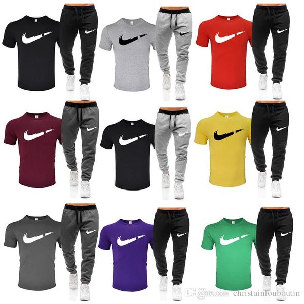 

men 2pcs tracksuit t shirt +long pant sweatshirt sets wear casual suits mens casual brief hooded sweatshirts two pieces, Gray