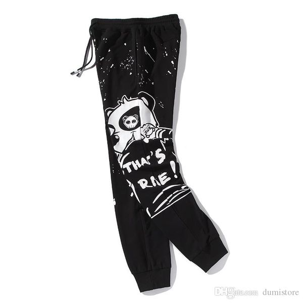 

2019 autumn cartoon hip hop panda print pants male youth tide brand casual pants close mouth sports trousers printed trousers tide male loos, Black