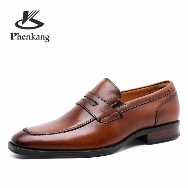 

dress shoes phenkang men genuine cow leather brogue wedding business mens casual flats 2021 black vintage oxford for men's