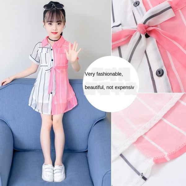 

girl's princess shirt summer 2020 new striped princess big children's dress little girl's shirt skirt children's dress, White;black