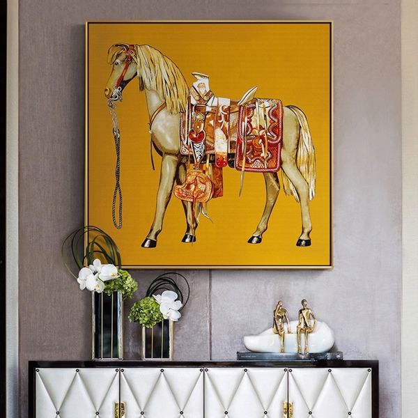 

orange animal posters prints vintage luxurious horse oil paintings fashion canvas wall art pictures for dining room modern home decor
