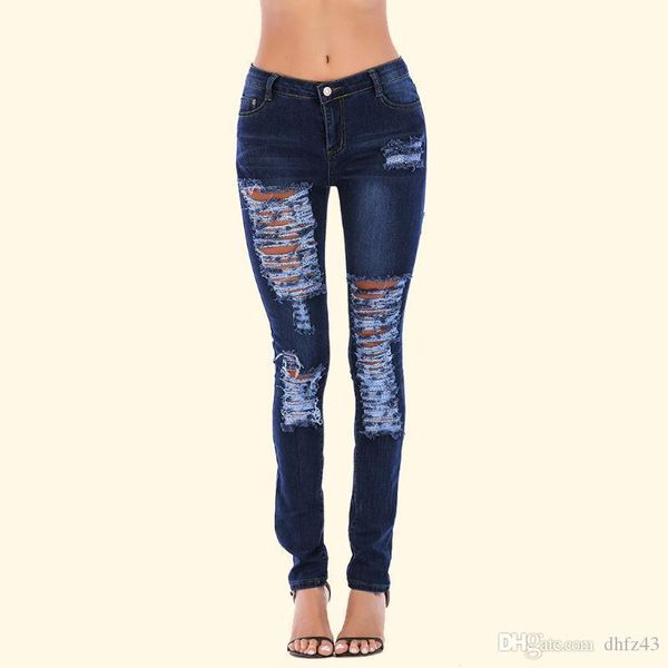 

jeans women hight waisted jeans 2020 pocket hole button zipper slim pants femme jean 4xl plus size de mujer femme new, Blue