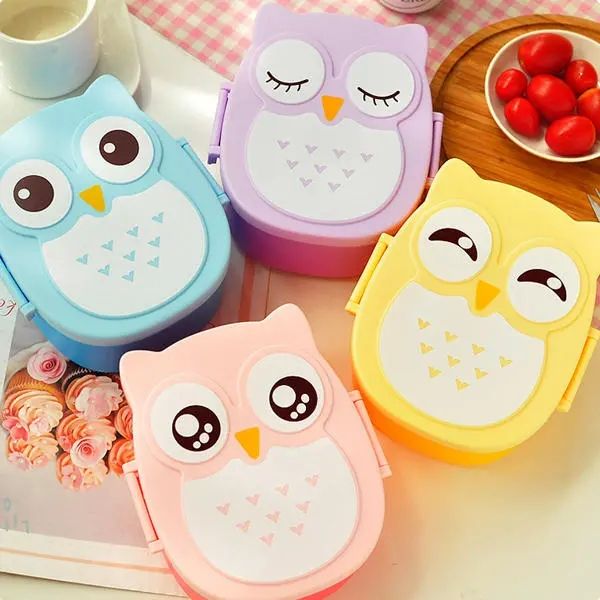 

900ml plastic bento lunch box square cartoon owl microwave oven food container