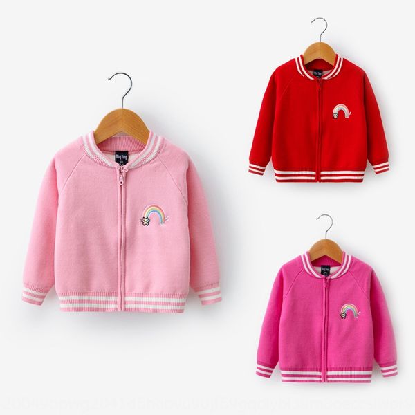 

2fekw autumn 2020 new children's and girls' embroidery rainbow coat embroidered sweater zipper shirt long sleeve shirt cardigan co, Blue