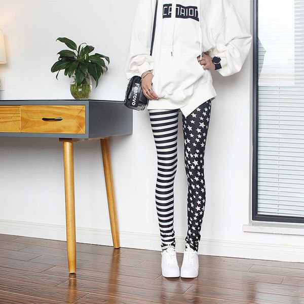 

striped new western leggings holographic camouflage neon seamless leggings newspaper gothic punk rock fitness legging, Black