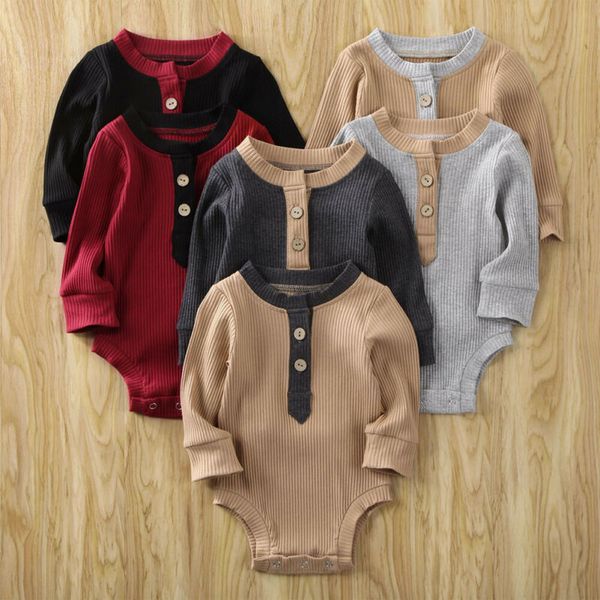 

2020 cotton newborn baby boy girls plasuit infant knitted button bodysuit gentleman suit winter spring jumpsuit outfit clothes t200721, Blue