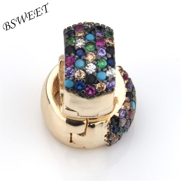 

bsweet new popular gold copper color cubic zirconia round heart earrings ladies fashion party classic simple jewelry earrings, Golden