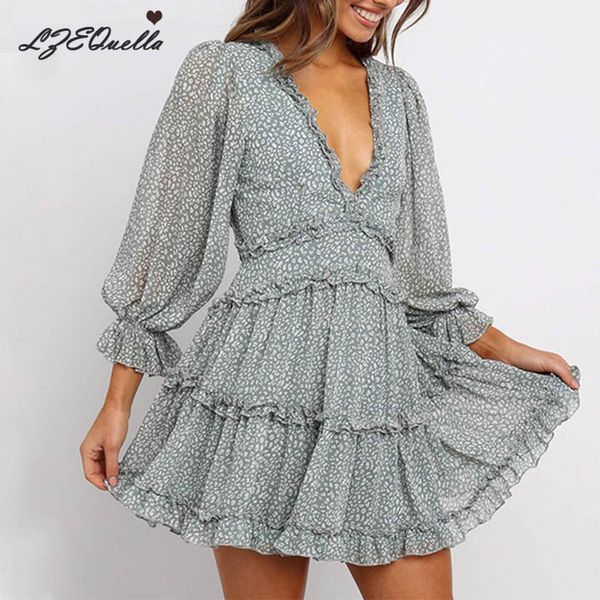 

sexy v шеи спинки boho платья лета женщин бич сарафане высокой талии цветочный печать гофрированный линия короткое мини-платье nz1207, Black;gray