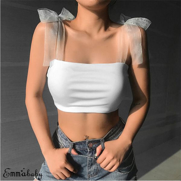 

2020 ribbon сексуальных женщин бинты vest tube crop top bralet sheer сетки тенниска бретели tank tops sexy beach бретелек одежды, White