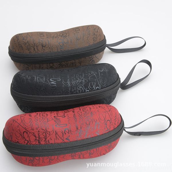 

anti-fall sun printing flocking arc anti-pressure glasses case zipper glasses case, Blue