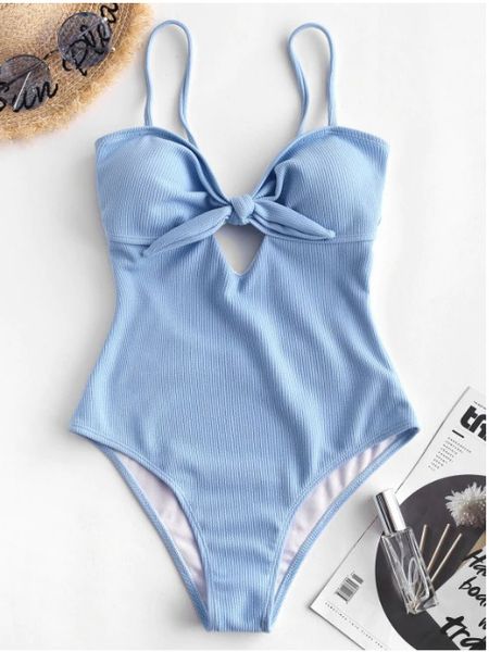 

new style one piece chest knot solid color bikini swimsuit women push up monokini bathing suits summer beach wear swimming, White;black