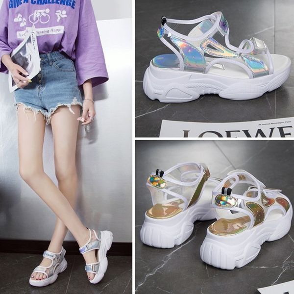 

2020 новое лето женщин сандалии повелительниц способа вскользь ботинок женщин клинья пряжки ремешок платформы обувь сандалии, Black