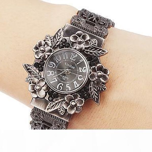 

retro bracelet women fashion bangle quartz wrist watch lady floral round dial charming mix color ing, Slivery;brown