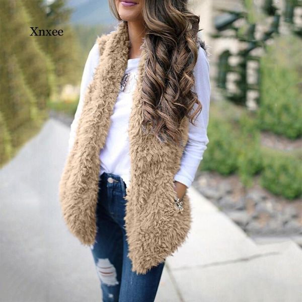 

cashmere cardigan fur waistcoat vests for women plush chalecos mujer faux fur coat casual sleeveless warm vest jacke gray, Black