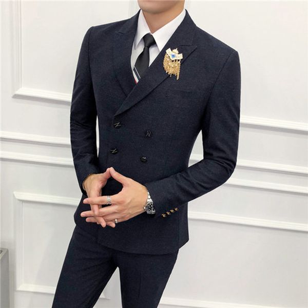 

2020 navy blue double-breasted suit mens wedding suits custom made slim fit business suit groom tuxedo 2 piece set(jacket+pants), White;black