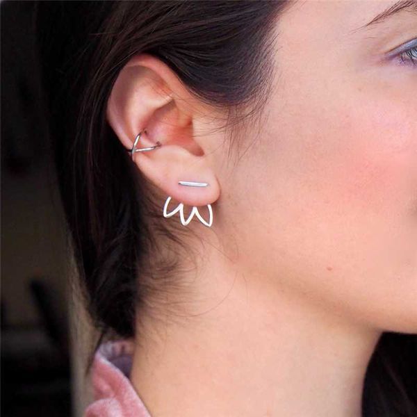 

visunion 316l stainless steel earring fashion elegant flower hollow water drop shaped stud earrings double-sided jewelry, Golden;silver