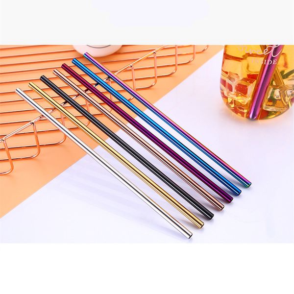 

8 12mm*215mm colorful eco friendly reusable straw 304 stainless steel straw straight metal drinking straws for smoothies tapioca pearls milk