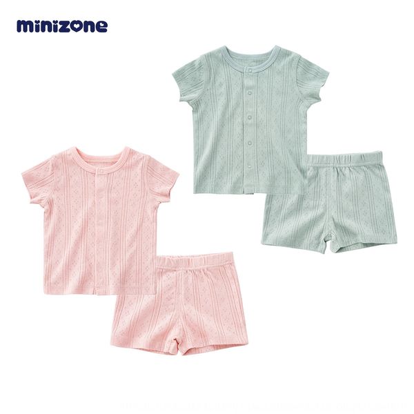 

7g9xw 2020 new baby 2020 model baby thin type suit short-sleeved two-piece suit for male and female babies breathable buttons solid color th