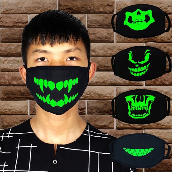 

black cartoon face mask funny teeth punk luminous ghost skull anti- dust winter cubre bocas hombre cotton mouth mask dwc655