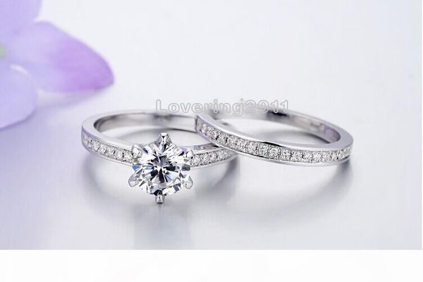 

handmade wedding bridal sets rings for women men 1ct 5a cz stone white gold filled lovers engagement ring fashion accessories, Slivery;golden