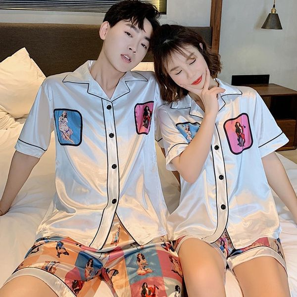 

wxpfr lovers' pajamas women's ice clothes home furnishing clothing silk short-sleeved silk thin plus-size fat mm200 jin men's, Blue;red
