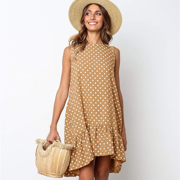 

платье без рукавов midi полька женские dot богемия бич summer party sundress плюс размер женской одежды vestidos, Black;gray