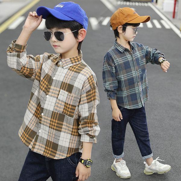 

boys' plaid long-sleeved 2020 new medium and large children's fashionable shirt autumn children's shirt, White;black