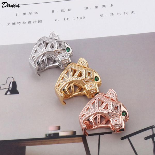 

donia jewelry ring fashion set zircon green eye leopard ring european and american creative men's and women's big ring gift, Silver