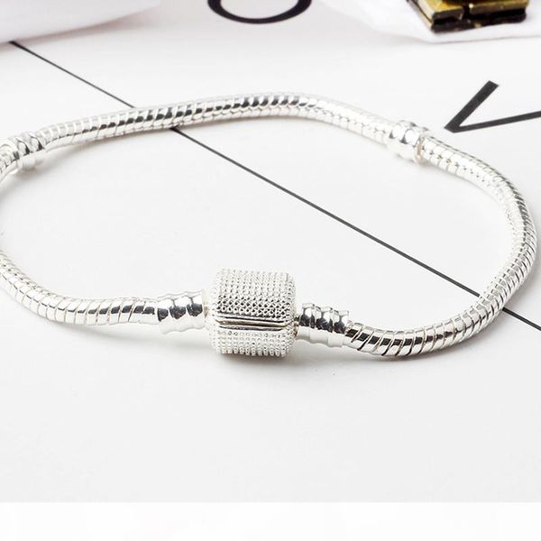 

f diamond ring original solid 925 silver 3mm basic snake chain fit gift bracelet diy charms beads bracelets &bangles original jewelry d, White