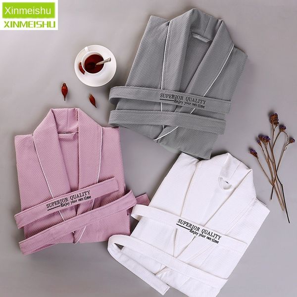 

summer pure waffle cotton bathrobe l nightgown cotton men's and women's long sleeve thin waffle autumn absorbent bathrobe